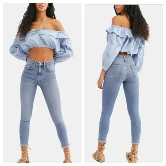 Free People Denim - Free People Raw Hem High Rise Jeggings Jeans